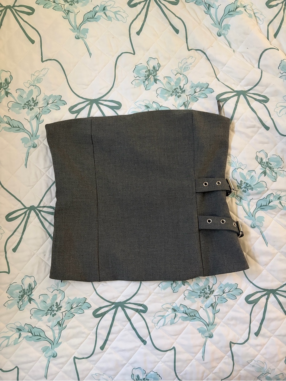 Zara Gray Strapless Top with Buckle Detail